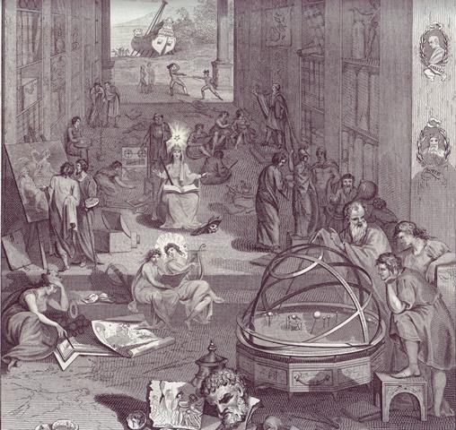 Dictioary of Arts & Sciences Frontis copper engraving 